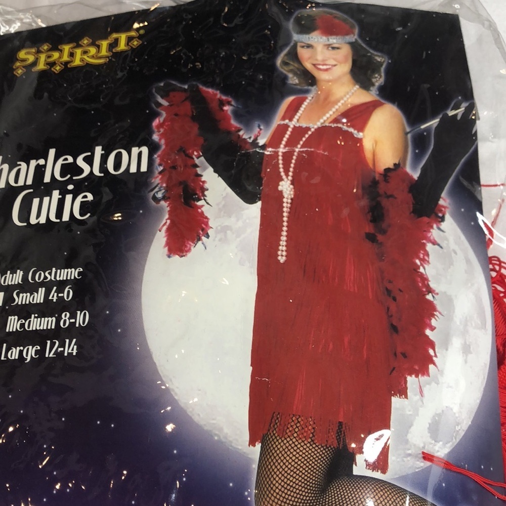 20’s Flapper “Charleston Cutie” Costume Dress Set Red /Silver sequin Medium NEW